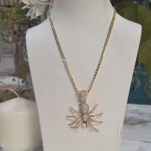 14k Gold Plated Spider Pendant Cuban Necklace